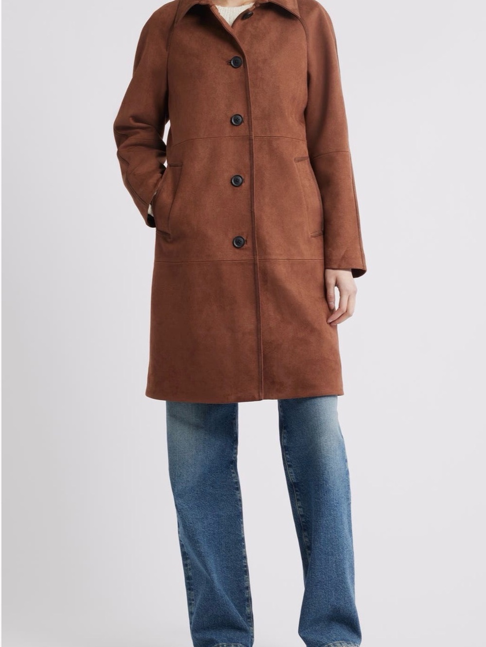 BCBGMaxAzria Brown Suede Button-Front Coat